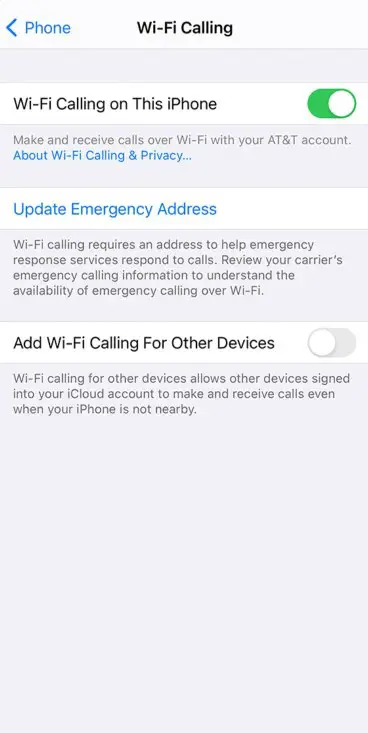how to turn off wifi calling in iphone